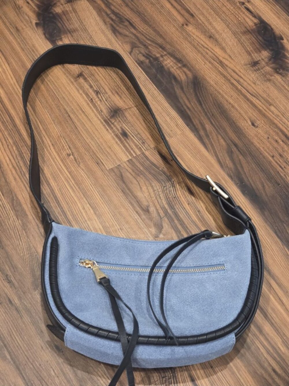 Aimee Kestenberg Cloud Nine Crescent Crossbody Shoulder Bag Denim Leather Trim